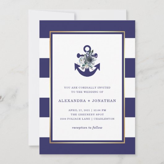 Nautische Blume | Hochzeit von Blauzungenkrapfen Einladung (Vorderseite)