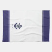 Nautische Blume | Navy Blue Floral Anchor Geschirrtuch (Horizontal)