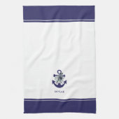 Nautische Blume | Navy Blue Floral Anchor Geschirrtuch (Vertikal)