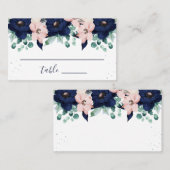Nautische Blume Navy Blue und Blush Pink | Begleit Platzkarte (Vorne/Hinten)
