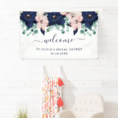 Nautische Blume Willkommen in Navy Blue und Blush Banner (Insitu)