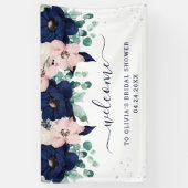 Nautische Blume Willkommen in Navy Blue und Blush Banner (Vertikal)