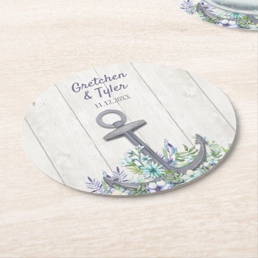 Nautische Blumenanker Runder Pappuntersetzer (Angewinkelt)