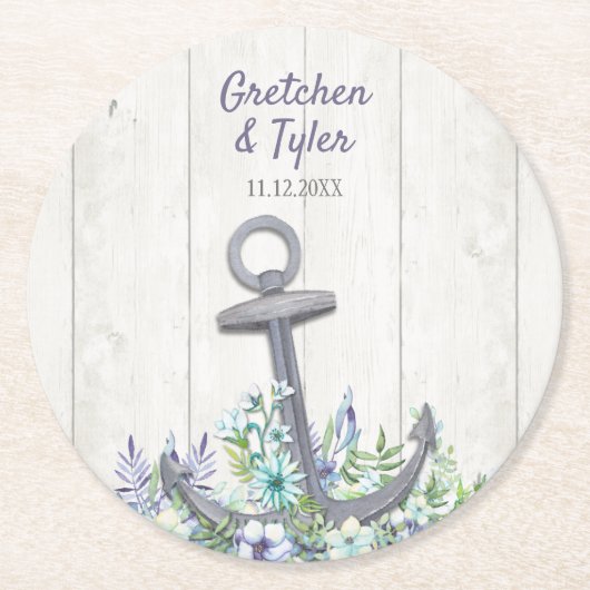 Nautische Blumenanker Runder Pappuntersetzer (Vorderseite)