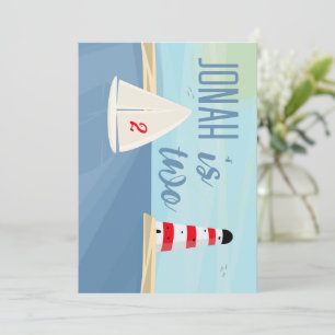 Nautische, Boot, Leuchtturm, blaue Geburtstagsfeie Einladung