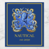 Nautische Boote Octopus Persönliche Marine Weinetikett (Einzelnes Label)