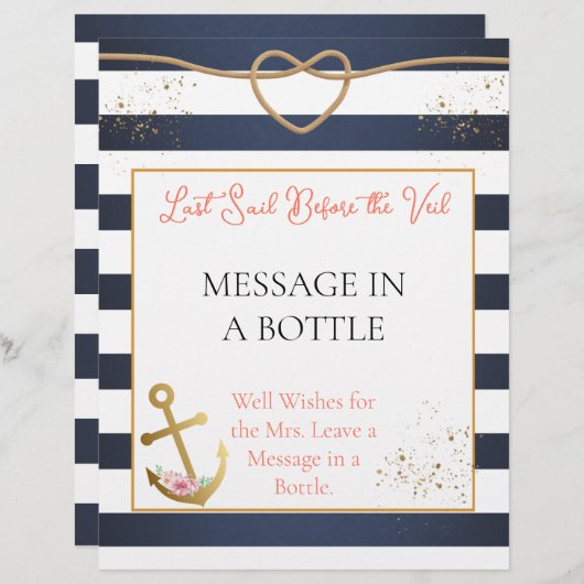 Nautische Brautparty-Meldung in einem Flaschenzeic (Vorne/Hinten)
