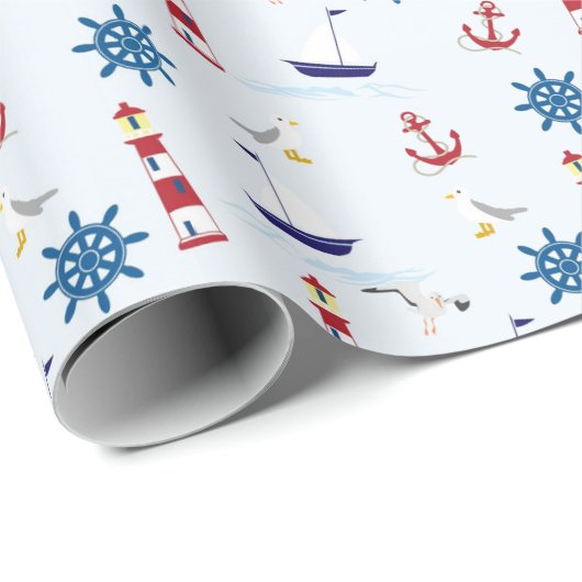 Nautische Collage Geschenkpapier (Rolleneckpunkt)