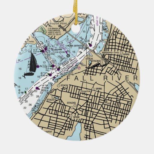 Nautische Darstellung des Fall River MA Keramik Ornament (Hinten)