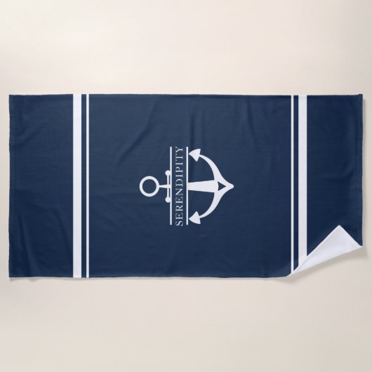 Nautische Dekoration Boat Anchor Navy Personalisie Strandtuch (Vorderseite)