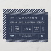 Nautische Einladung für Hochzeiten in New England (Vorne/Hinten)