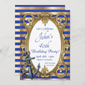 Nautische Einladung von Blau und Gold (Vorne/Hinten)