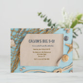 Nautische Einladung von Fishnet und Seashells (Stehend Vorderseite)