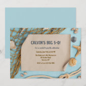 Nautische Einladung von Fishnet und Seashells (Vorne/Hinten)