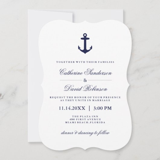 Nautische Einladungen zu Hochzeiten mit Marinestre (Vorderseite)