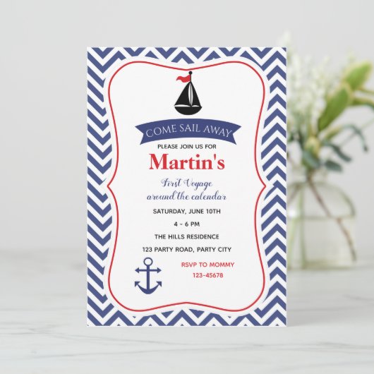 Nautische Einladungen zum Geburtstag (Boys Navy) (Stehend Vorderseite)