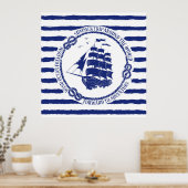 Nautische Emblem mit Segelschiff Poster (Küche)