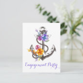 Nautische Engagement Partei Blumenanker Hochzeit Postkarte (Stehend Vorderseite)