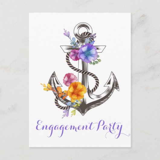 Nautische Engagement Partei Blumenanker Hochzeit Postkarte (Vorderseite)