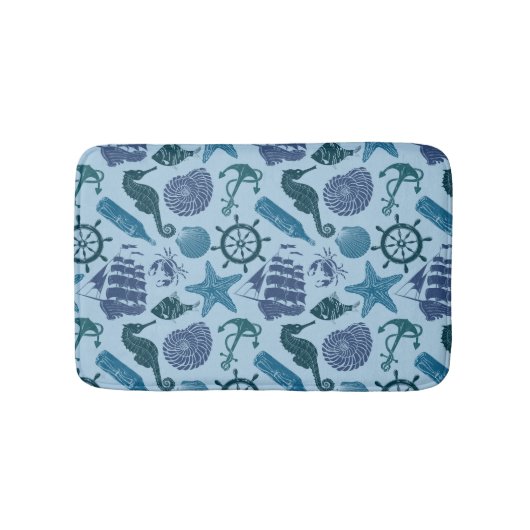 Nautische Farbtöne des Blauen Musters Badematte (Vorderseite)