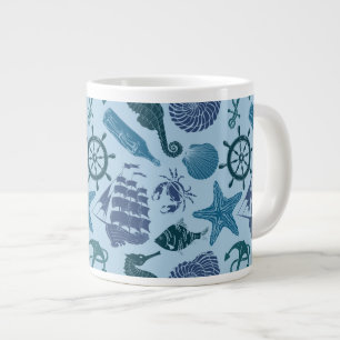 Nautische Farbtöne des Blauen Musters Jumbo-Tasse