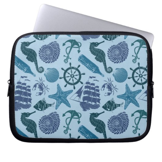 Nautische Farbtöne des Blauen Musters Laptopschutzhülle (Vorderseite)
