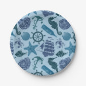 Nautische Farbtöne des blauen Musters Pappteller (Vorderseite)