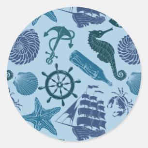 Nautische Farbtöne des blauen Musters Runder Aufkleber