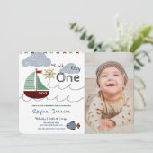 Nautische Fischerei Party 1. Geburtstag Einladung (Stehend Vorderseite)