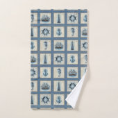 Nautische Fliesen | Blue Lighthouse Anchor Ship Wh Badhandtuch Set (Handtuch)