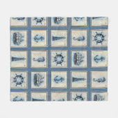 Nautische Fliesen | Blue Lighthouse Anchor Ship Wh Fleecedecke (Vorderseite (Horizontal))