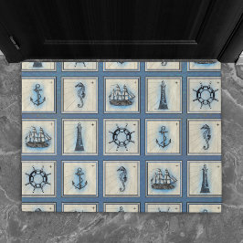 Nautische Fliesen | Blue Lighthouse Anchor Ship Wh Fußmatte