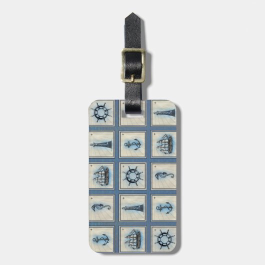 Nautische Fliesen | Blue Lighthouse Anchor Ship Wh Gepäckanhänger (Vorderseite vertikal)