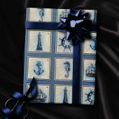 Nautische Fliesen | Blue Lighthouse Anchor Ship Wh Geschenkpapier