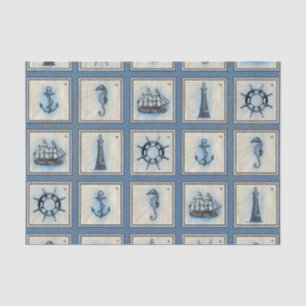 Nautische Fliesen Blue Lighthouse Anchor Ship Wh Seidenpapier