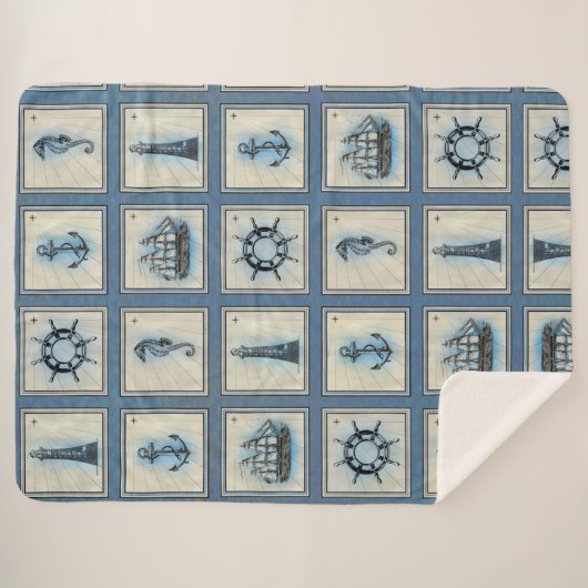 Nautische Fliesen | Blue Lighthouse Anchor Ship Wh Sherpadecke (Vorderseite (Horizontal))