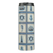 Nautische Fliesen | Blue Lighthouse Anchor Ship Wh Thermosbecher (Rückseite)