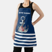 Nautische, florale Anker Navy Blau Streifen Schürze (InSitu)