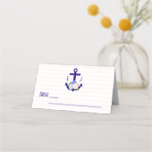 Nautische florale Streifen Hochzeit Platzkarte (Vorderseite)