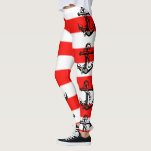 Nautische gestreifte Anker-Leggings beidseitig Leggings