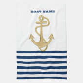 Nautische, goldene Anker blaue Streifen der Marine Geschirrtuch (Vertikal)