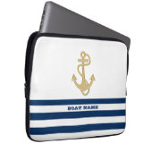 Nautische, goldene Anker blaue Streifen der Marine Laptopschutzhülle (Vorne Rechts)