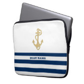 Nautische, goldene Anker blaue Streifen der Marine Laptopschutzhülle (Vorderseite Links)