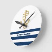 Nautische, goldene Anker blaue Streifen der Marine Runde Wanduhr (Winkel)