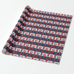 Nautische Harnstuben auf Navy Blue und Gray Stripe Geschenkpapier