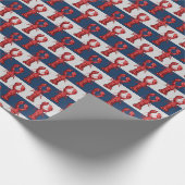 Nautische Harnstuben auf Navy Blue und Gray Stripe Geschenkpapier (Ecke)