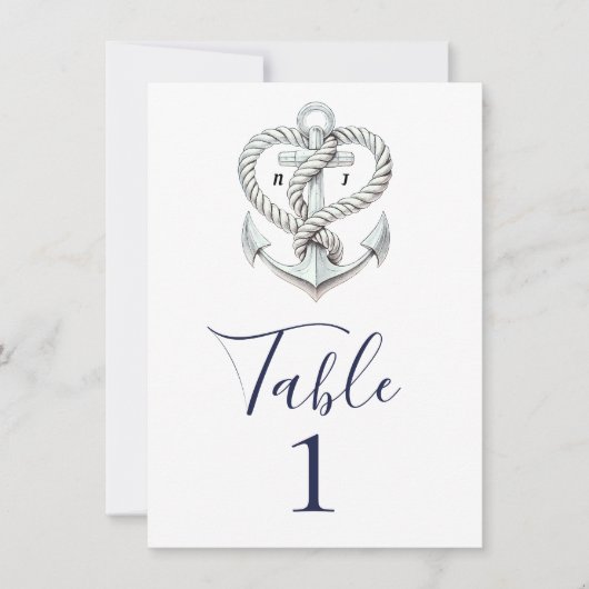 Nautische Heart Rope Anchor Coastal Tischnummer (Vorderseite)
