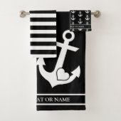 Nautische Herzkronen Schwarz-Weiß Streifen nach Ma Badhandtuch Set (Insitu)