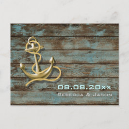 nautische Hochzeit am Strand retten Ankündigungspostkarte