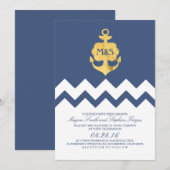Nautische Hochzeit der Zickzack Goldfels Einladung (Vorne/Hinten)